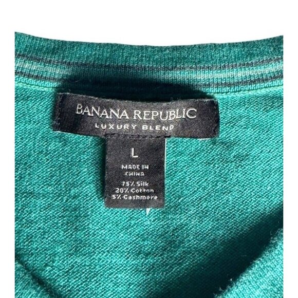 Banana Republic Luxury Blend Women's Sz L Green V-Neck Sweater Silk Cashmere - Picture 4 of 8